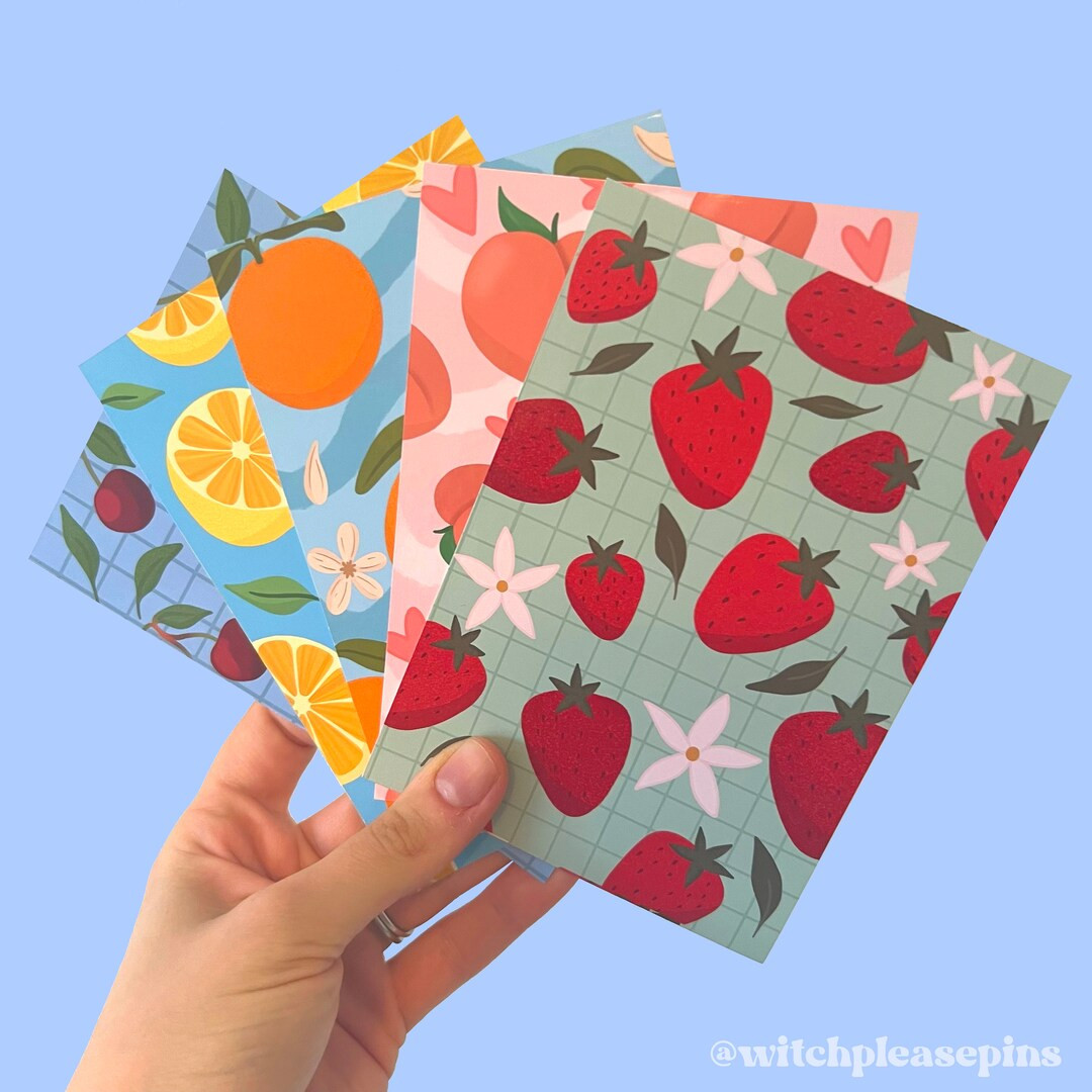 Mixed Fruit Colourful A6 Prints / Positive Postcards / A6 Wall Decor Prints / Pack of 5 Cute Post... | Etsy (US)