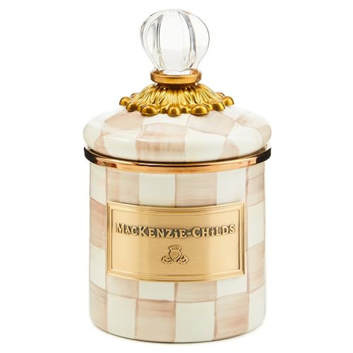 MACKENZIE-CHILDS Mini Enamel Canister, Kitchen Storage Container with Lid, Brown-and-White Mocha Check | Amazon (US)