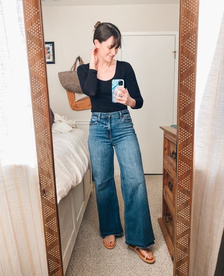 CJLA favorites! Code: PARTYON39 for 39% off this weekend. 

Jeans - for sizing go with your regular even size and then up to the closet odd number above it. So if you’re usually an 8 order a size 9. That being said, these are super stretch jeans so if you want a more fitted look go with the smaller number - in this example 7. 

My fav travel and out and about sandals. These form to your foot and are so good plus look great with everything. 

The long sleeve is reversible. Wearing it backwards here as a scoop neck top. 



#LTKMostLoved #LTKSeasonal #LTKfindsunder50