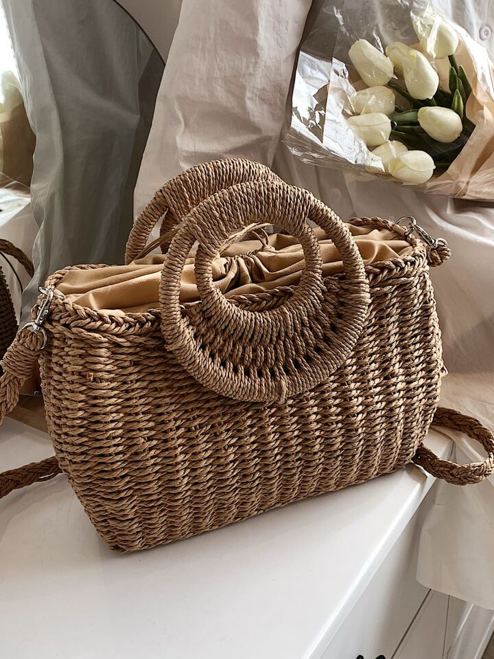 Minimalist Top Handle Straw Bag, Mothers Day Gift For Mom,Perfect For Summer Beach Travel Vacatio... | SHEIN