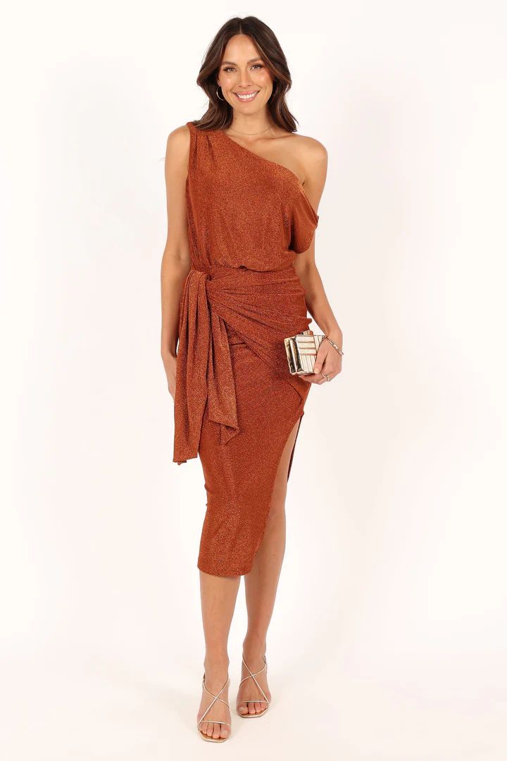 Santiago Off Shoulder Midi Dress - Bronze | Petal & Pup (US)