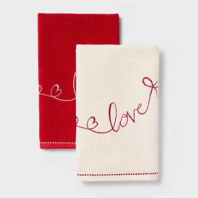 2pk Valentine's Day 'Love' Ribbon Hand Towel Set - Threshold™ | Target