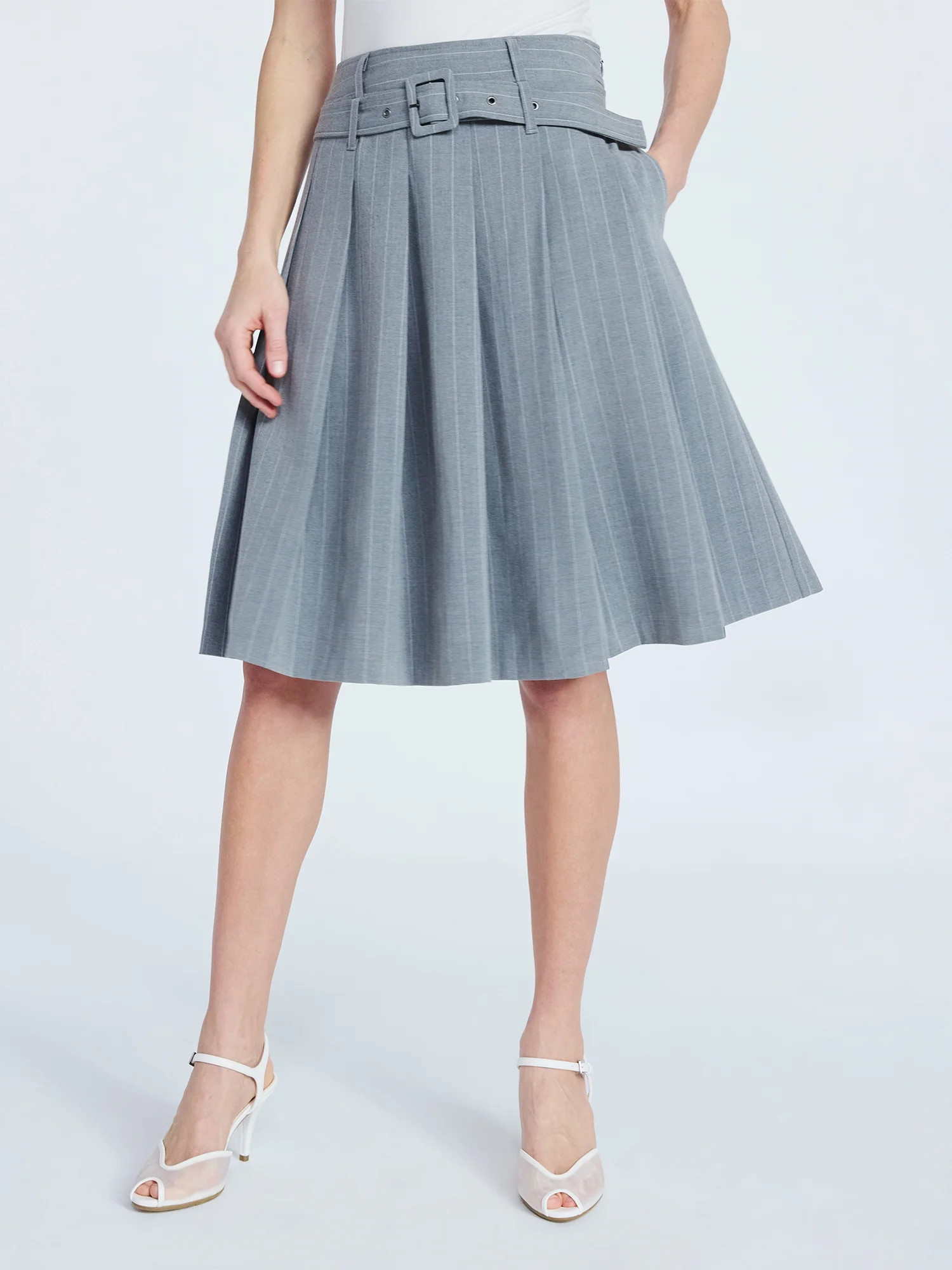 Scoop Women's Pleated Pinstripe Midi Skirt, Sizes 0-18 | Walmart (US)