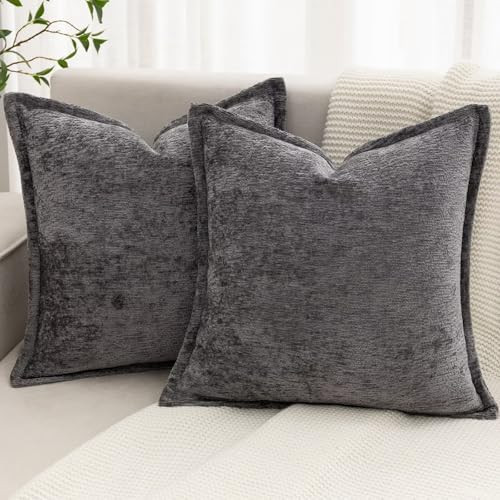 BAOLIZEGAO Grey Decorative Throw Pillow Covers 22x22 Inch Set of 2 Cozy Soild Chenille Cushion Cases Soft Textured Square Couch Pillows Cover Boho Accent Farmhouse Pillowcases for Sofa Bed | Amazon (US)