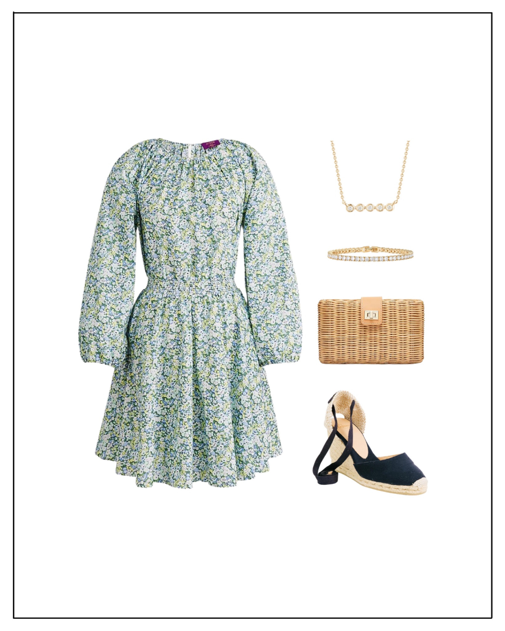 Easter Outfit:
Oh my goodness. This Liberty floral print dress is so gorgeous, the perfect Easter dress, and on sale for a total steal! It’s 50% off and available in classic and tall lengths. It’s made out of a very light cotton material, and I just adore the smocking and puffed long sleeves. Style it with a straw clutch and navy espadrille wedges, and accessorize with simple and timeless pieces like my favorite bezel bar necklace and this faux diamond tennis bracelet from Amazon that’s $15.

#LTKSeasonal #LTKunder100 #LTKsalealert