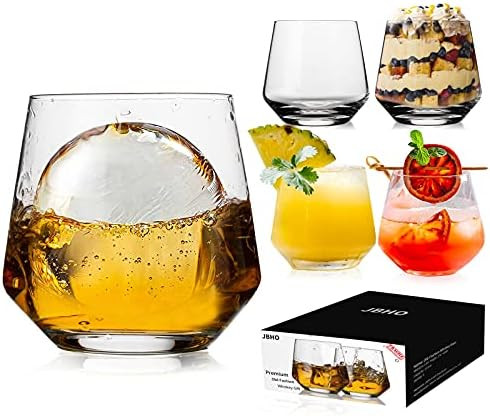Premium Whiskey Glasses - Set of 4 - 12 Oz Scotch Glasses - Old Fashioned Non-Lead Crystal Glass - G | Amazon (US)