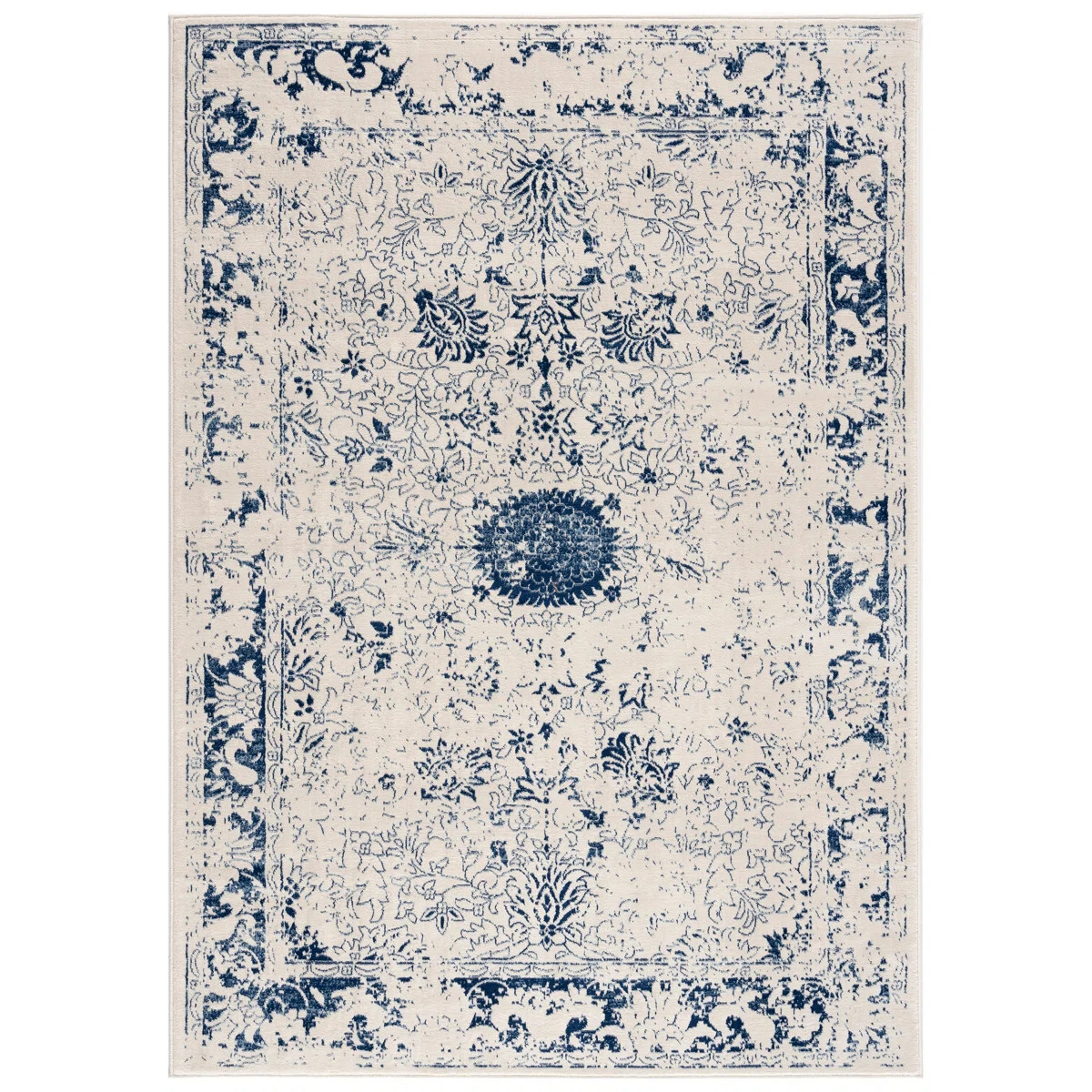 Rug Branch Naveen 4' x 6' (3'9" x 5'6") Navy Blue/Cream Floral Medallion Indoor Area Rug, Contemp... | Wayfair North America