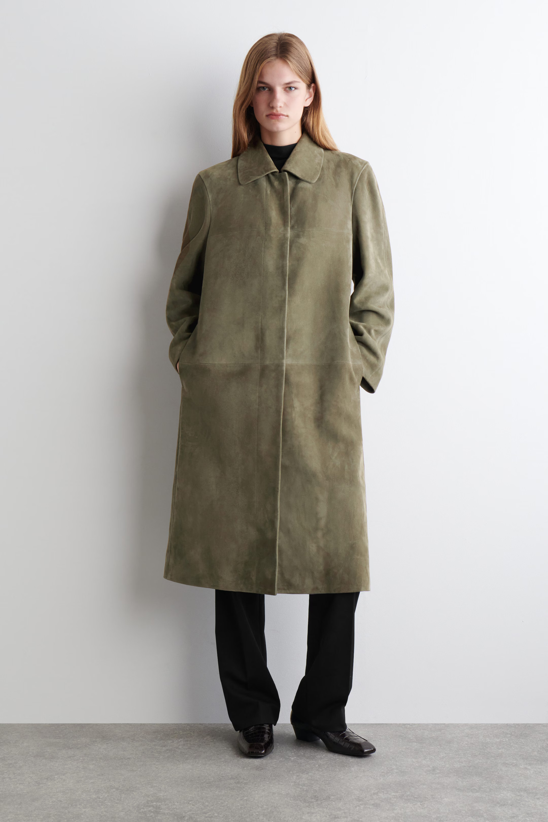COLLARED SUEDE COAT - KHAKI | COS | COS UK