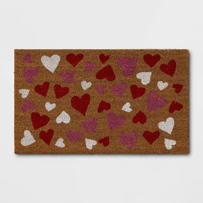 1'6"x2'6" Valentine's Day All Over Hearts Coir Doormat Pink/Red/White - Threshold™ | Target
