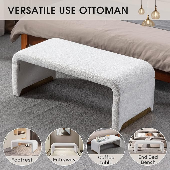 NIOIIKIT 43.3'' Ottoman Bench with Boucle Fabric, Faux Fur End of Bed Bench with Golden Metal Leg... | Amazon (US)