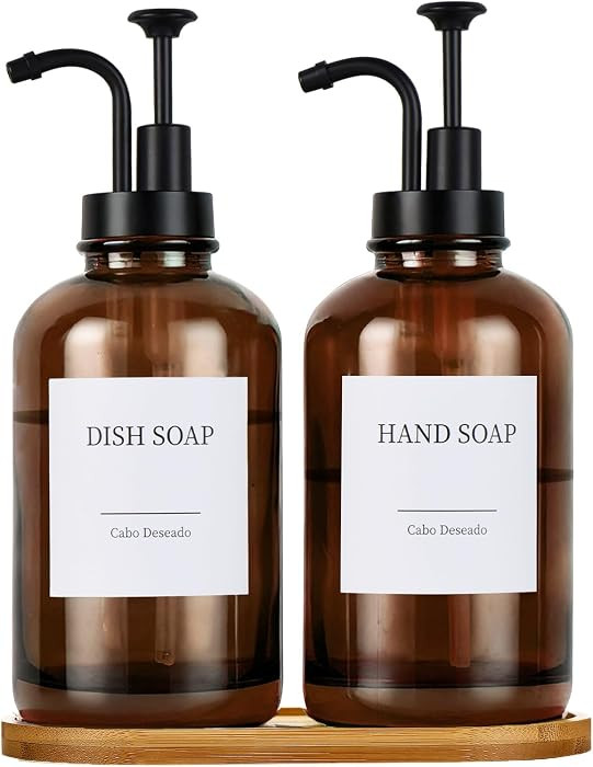 Glass Soap Dispenser with Pump, Dish and Hand Soap Dispenser for Kitchen Bathroom Set, Clear Glas... | Amazon (US)