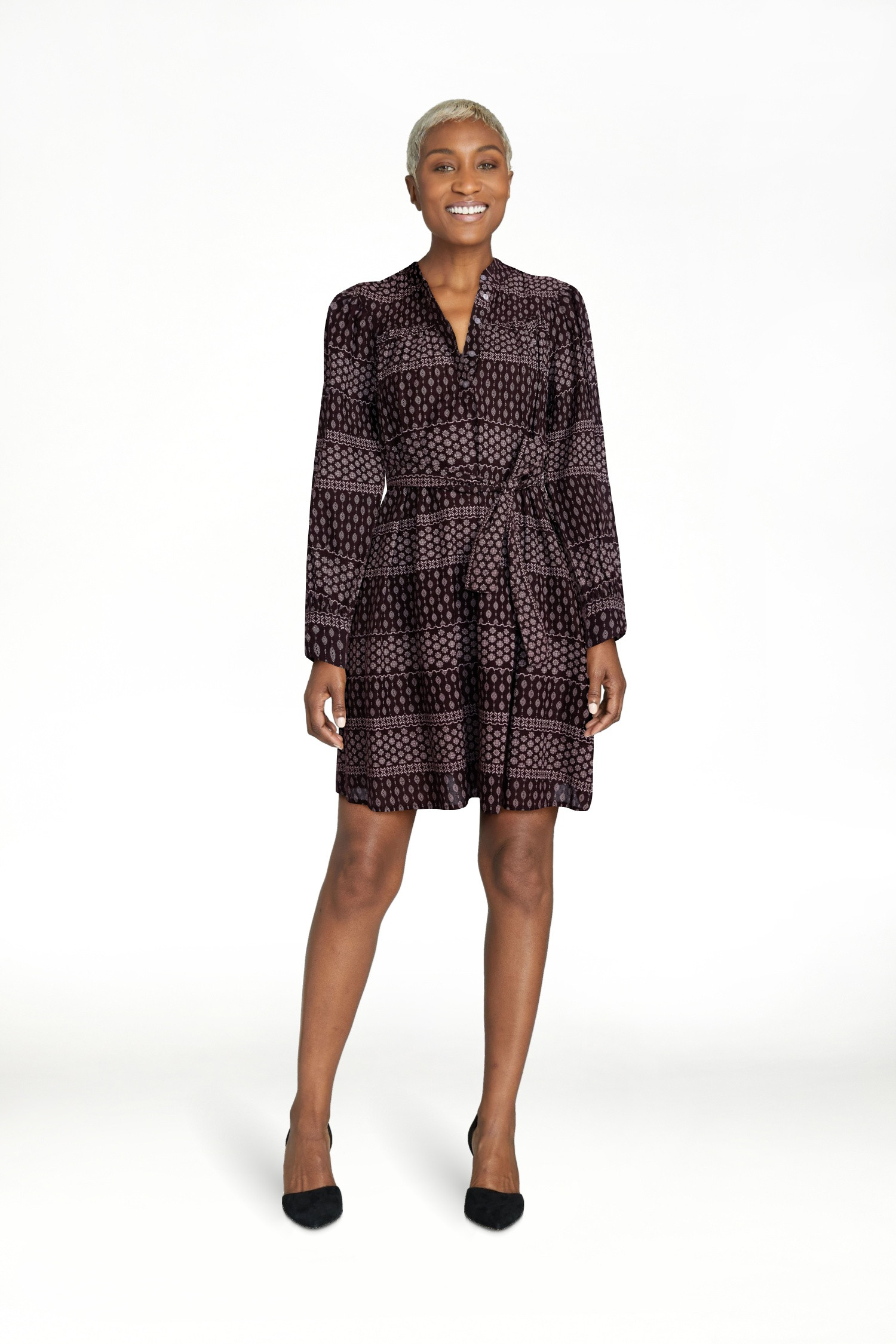 Scenario Women's Band Collar Shirtdress with Long Sleeves, Sizes XS-XXXL | Walmart (US)