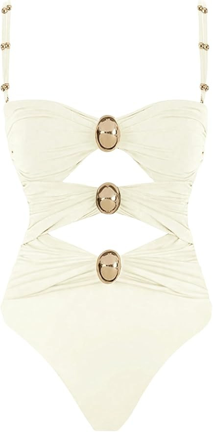 Verdusa Women's Cut Out Colorblock One Piece Swimsuit Ruched Swimwear Bathing Suit | Amazon (US)