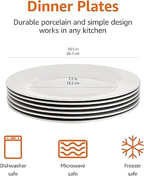 Amazon Basics 6-Piece White Dinner Plate Set, 10.5 inches | Amazon (US)