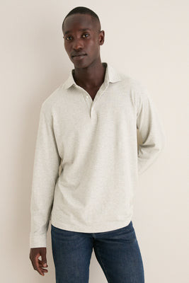 Gale Gray Herringbone Long Sleeve Polo | Tuckernuck (US)
