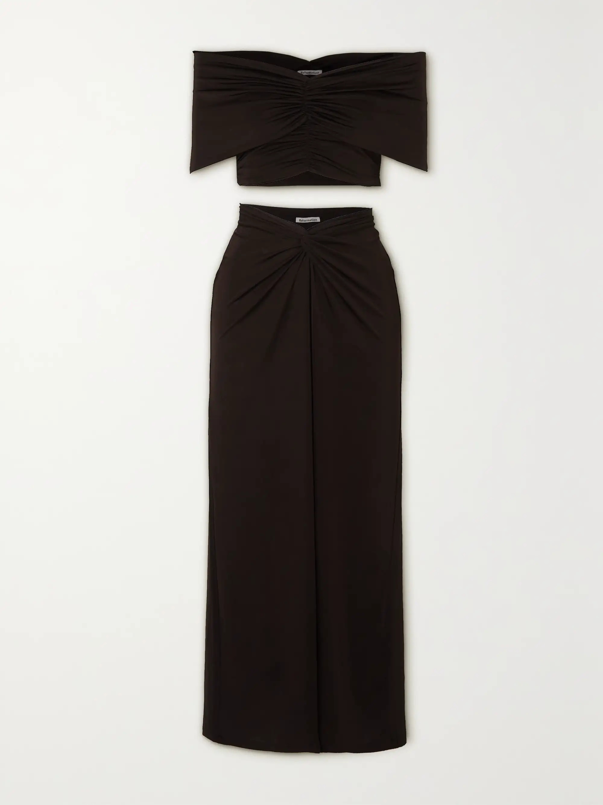 Black Atwood ruched stretch-jersey cropped top and maxi skirt set | REFORMATION | NET-A-PORTER | NET-A-PORTER (UK & EU)