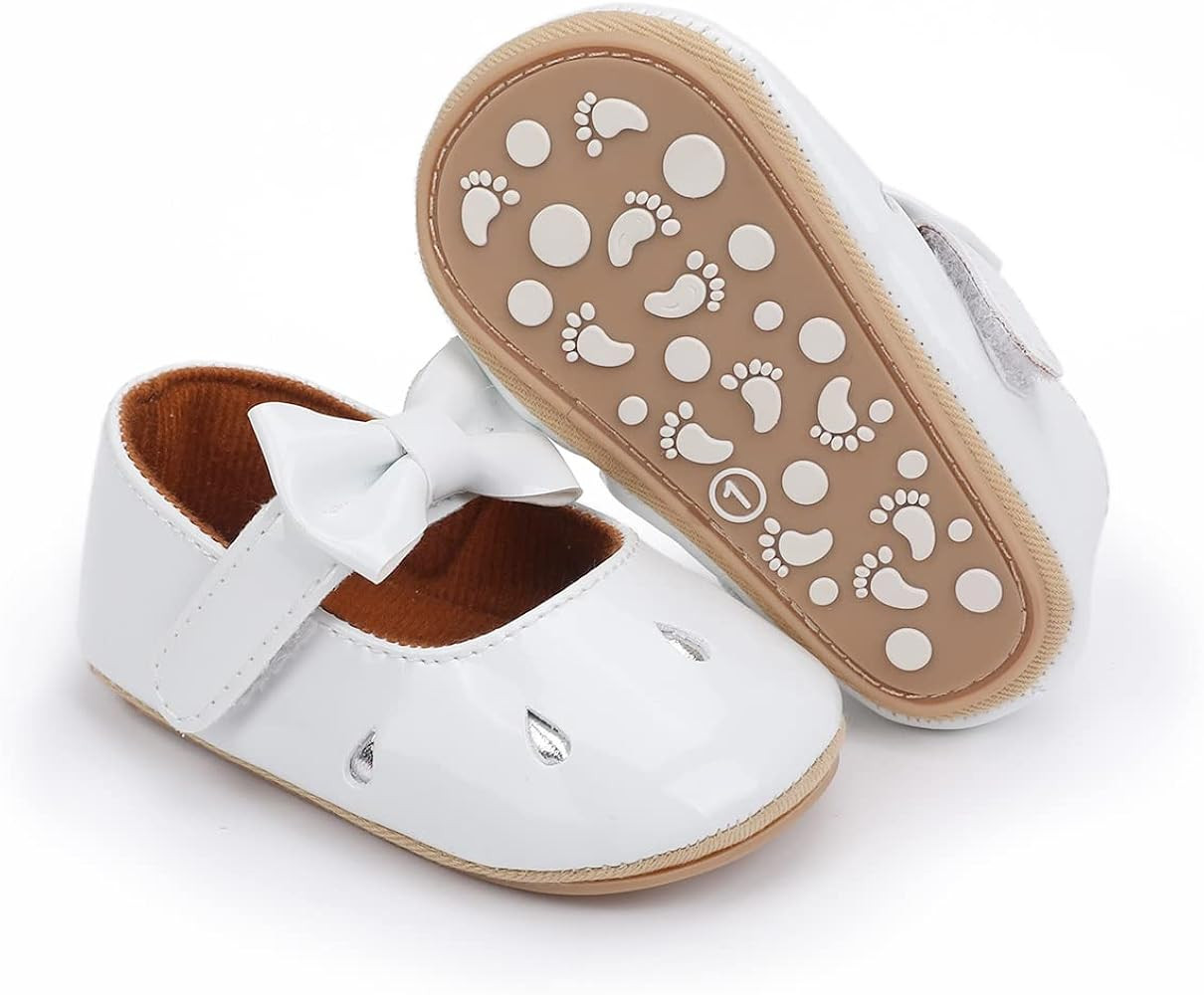 BENHERO Baby Girls Mary Jane Flats with Bowknot Non-Slip Toddler First Walkers Princess Dress Shoes | Amazon (US)