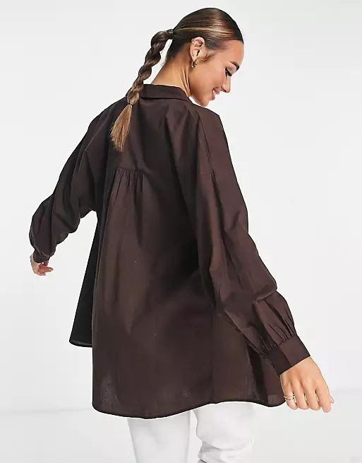 Vero Moda oversized shirt in coffee brown | ASOS (Global)