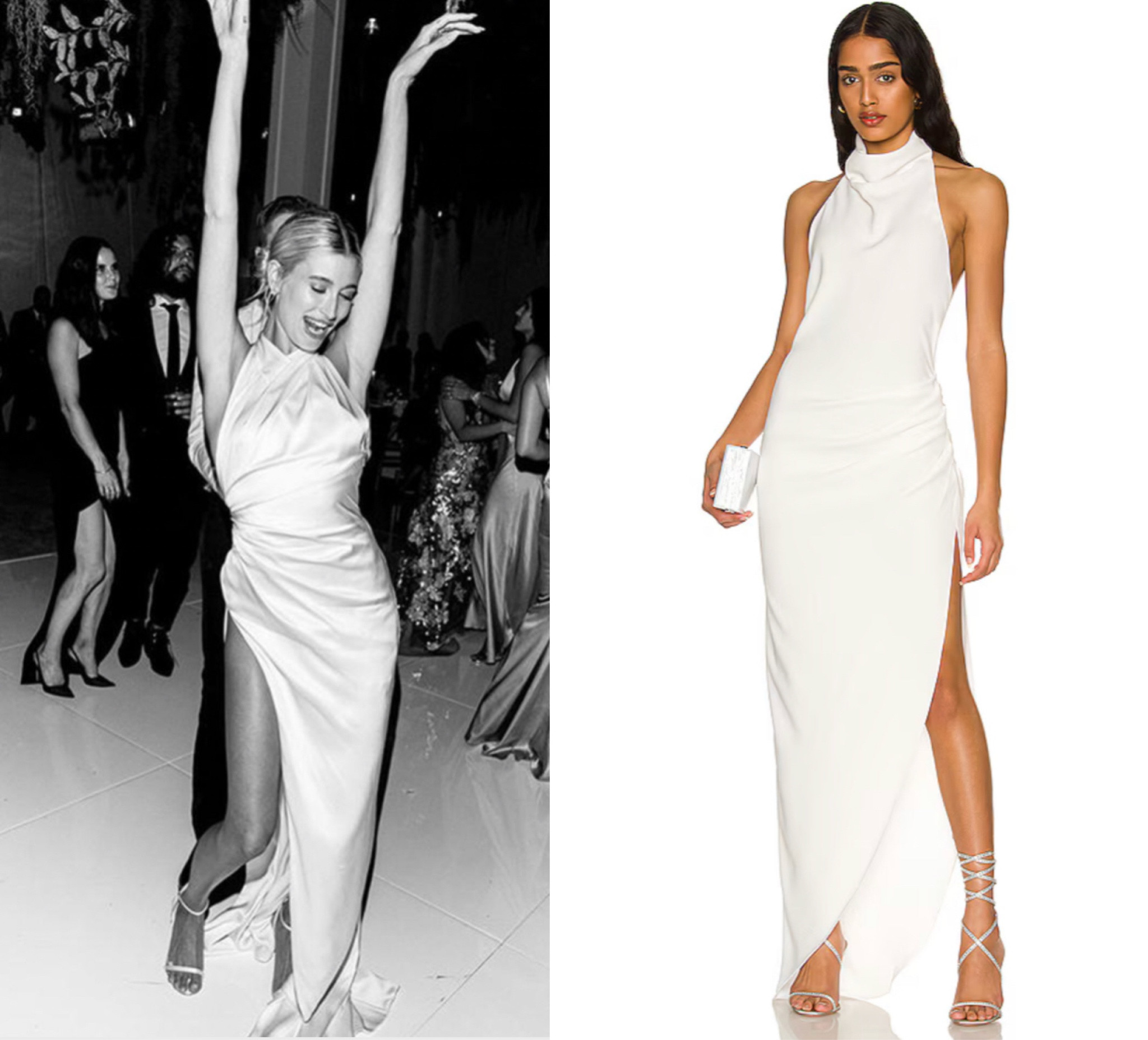 Found some great dupes for Hailey Bieber’s wedding reception dress that won’t break the bank! 
.
.
.
.
.
Bride bridal white halter dress silk dress satin dress dupe look for less celebrity style revolve meshki Anthropologie 

#LTKstyletip #LTKwedding #LTKpartywear