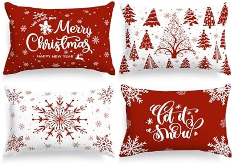 Lanpn Christmas Lumbar Throw Pillow Covers 14x20 Set of 4, Merry Christmas Winter Xmas Snowflake ... | Amazon (US)