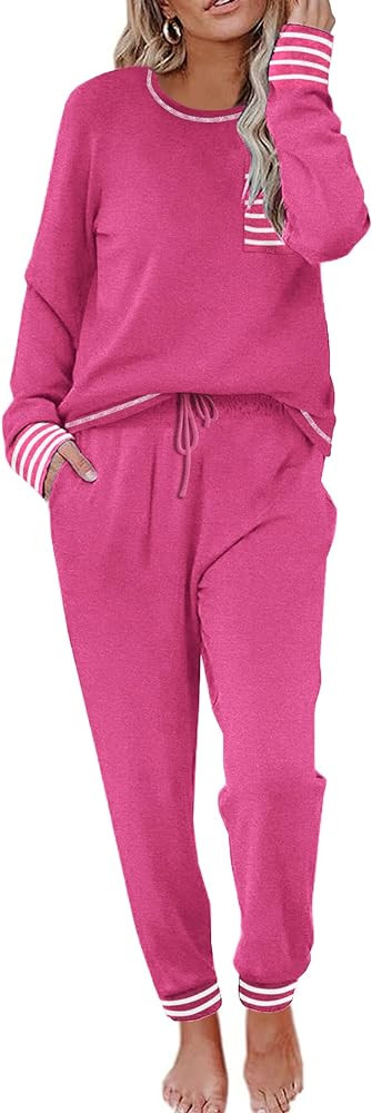 Ekouaer Pajamas Women's Long Sleeve Pj Set Soft 2 Piece Loungewear Sleepwear with Jogger Pants XS... | Amazon (US)