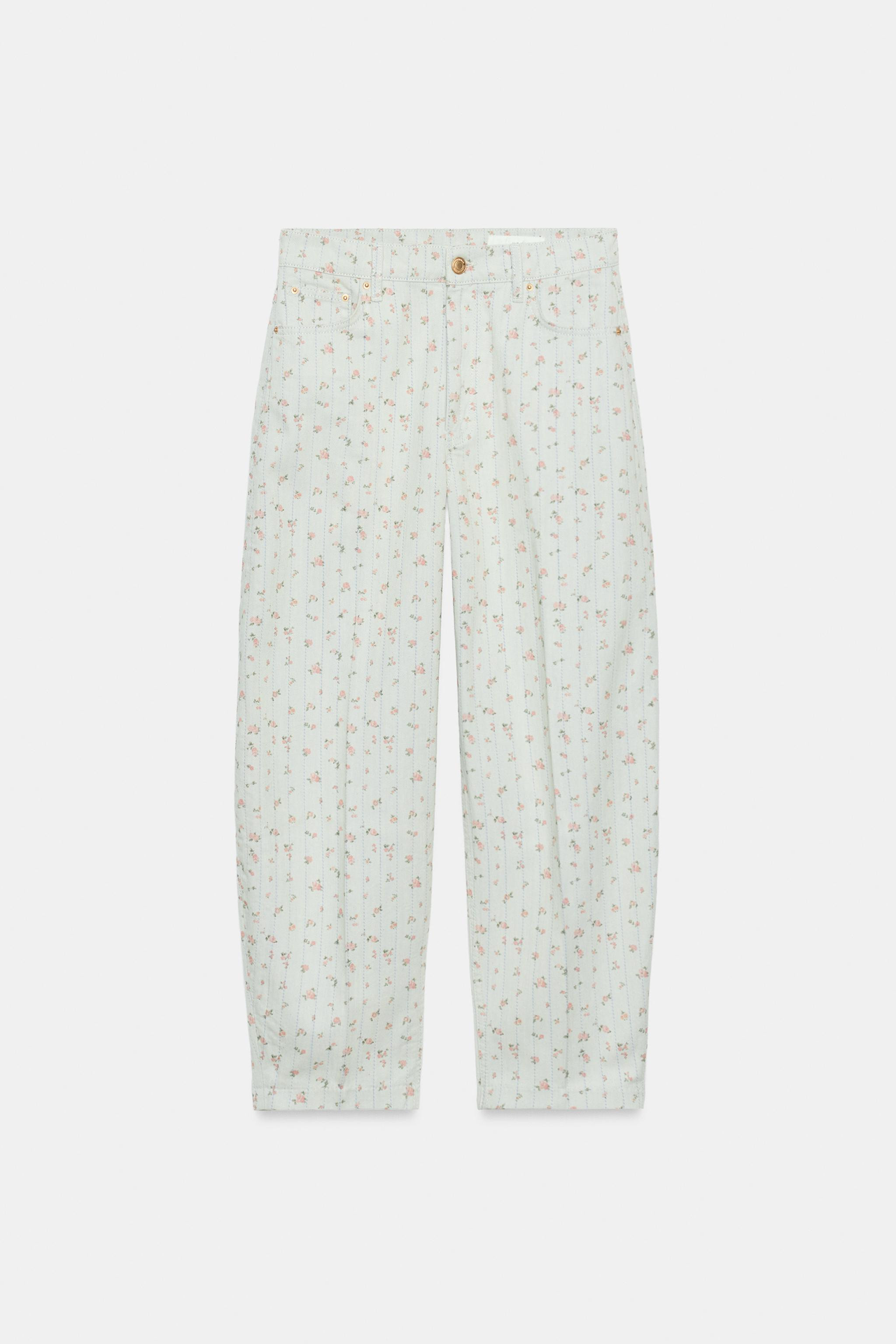 ZW COLLECTION HIGH RISE TAPERED FLORAL JEANS | Zara US