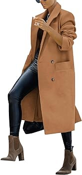 Saodimallsu Womens Trench Coat Winter Lapel Double Breasted Long Pea Coat Casual Work Office Over... | Amazon (US)