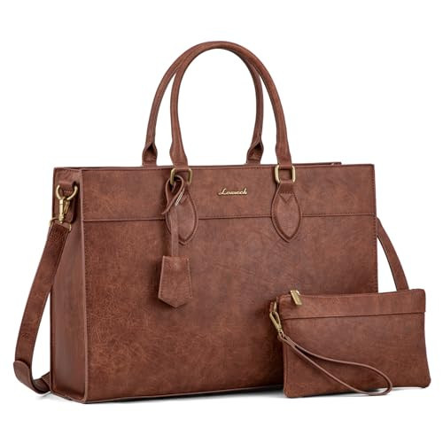 LOVEVOOK Laptop Bag for Women, 15.6 inch Laptop Tote Work Bag Purse, Large Waterproof Leather Computer Briefcase for Office, Reddish Brown | Amazon (US)