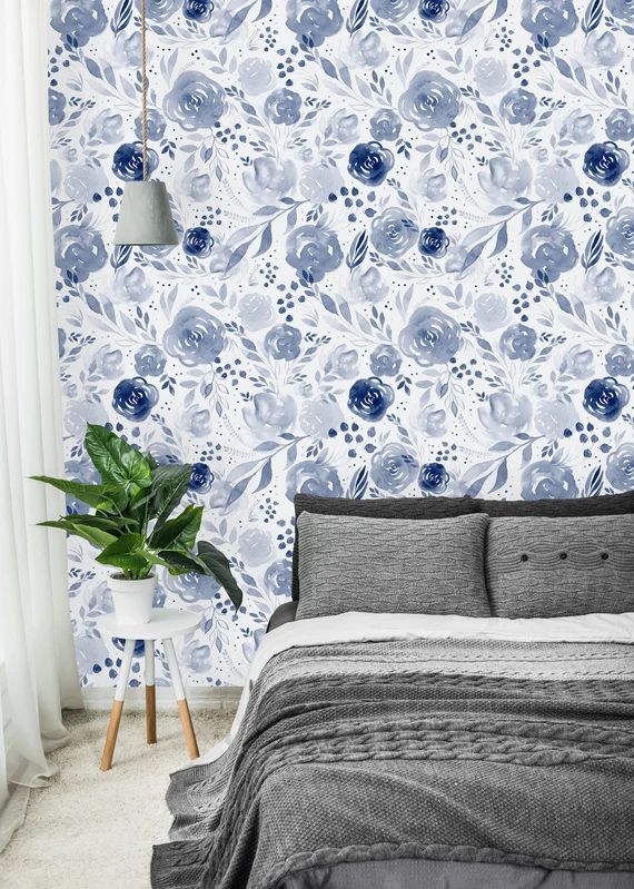 Blue Watercolor Flowers Background Removable Wallpaper-peel | Etsy | Etsy (US)