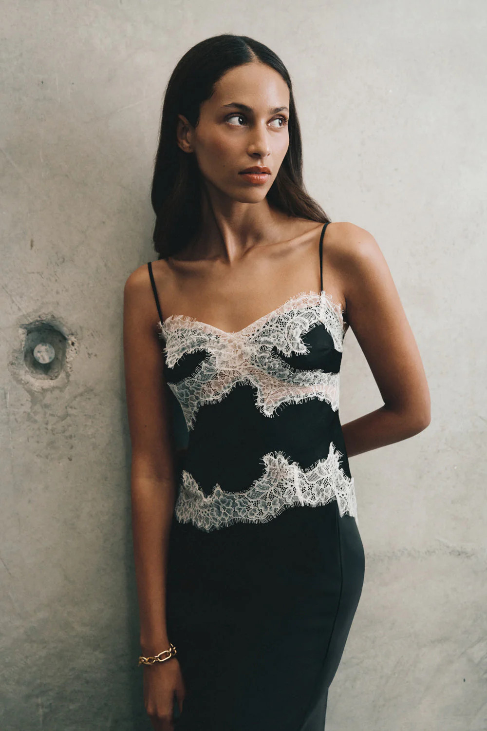 Satin And Lace Camisole - Black/Ivory | MESHKI US
