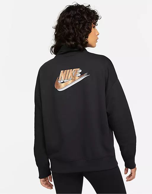 Nike Metallic Pack Futura oversized quarter-zip fleece sweatshirt in black | ASOS (Global)