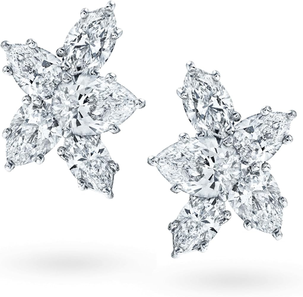 Cluster Stud Earrings for Women, 14K Gold Vermeil S925 Sterling Silver AAAAA+ Cubic Zirconia Earrings Studs Fake Diamond Stud Earrings for Women Mom Wife Jewelry Gifts | Amazon (US)