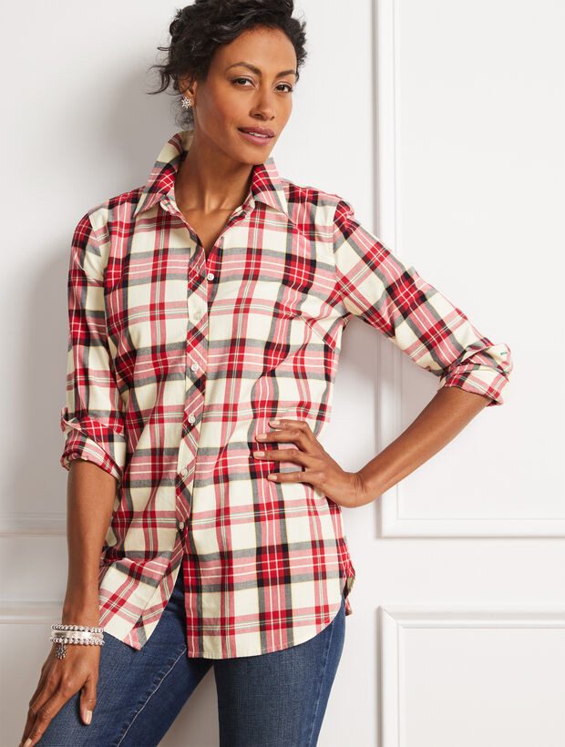 Cotton Button Front Shirt - Beautiful Plaid | Talbots