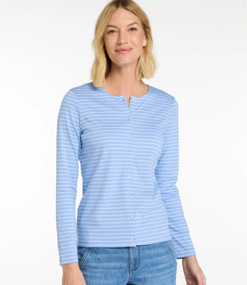 Women's Pima Cotton Tee, Long-Sleeve Crewneck Cardigan Stripe | L.L. Bean