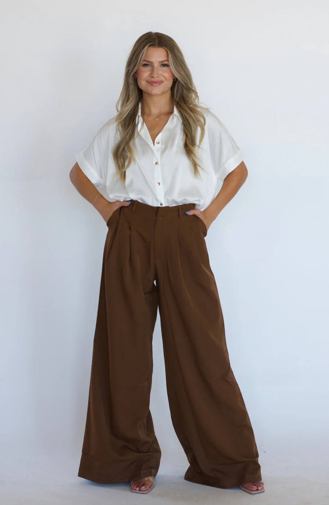 Drama Free Brown Pleated Trouser | Apricot Lane Boutique