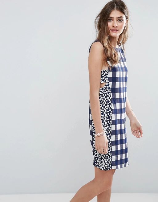 ASOS Mini Dress in Gingham Mixed Print With Tab Side Detail | ASOS US