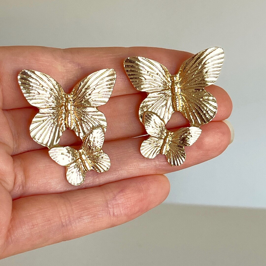 Gold butterfly earrings, statement earrings, gold butterfly studs, design earrings, engagement ea... | Etsy (US)