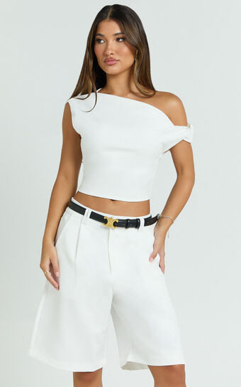 Swanson Top - Asymmetric Off Shoulder Crop Top in White | Showpo (US, UK & Europe)