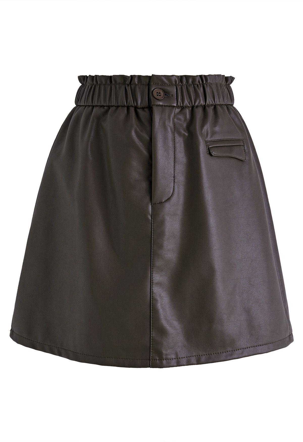 Elastic Waist Faux Leather Mini Skirt in Brown | Chicwish