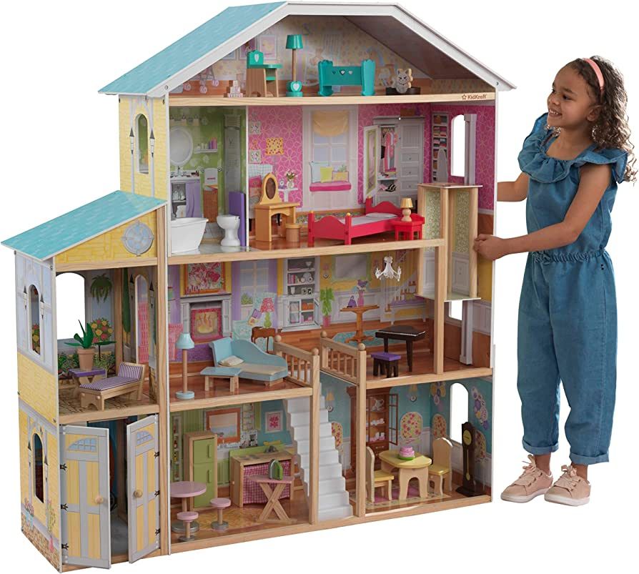 KidKraft Majestic Mansion Wooden Dollhouse with 34-Piece Accessories, Working Elevator and Garage... | Amazon (US)