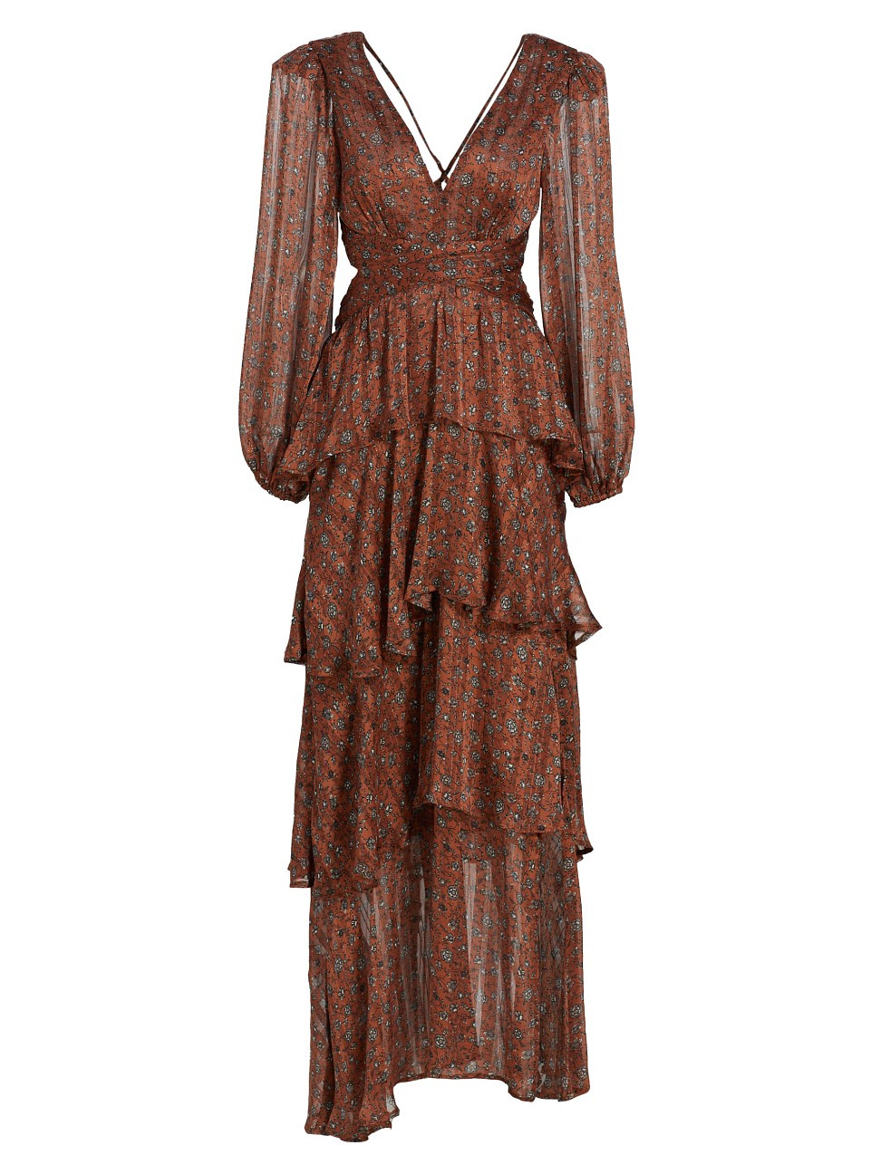 Women's Anora Cutout Tiered Maxi Dress - Copper Black Ditsy - Size Small - Copper Black Ditsy - Size | Saks Fifth Avenue