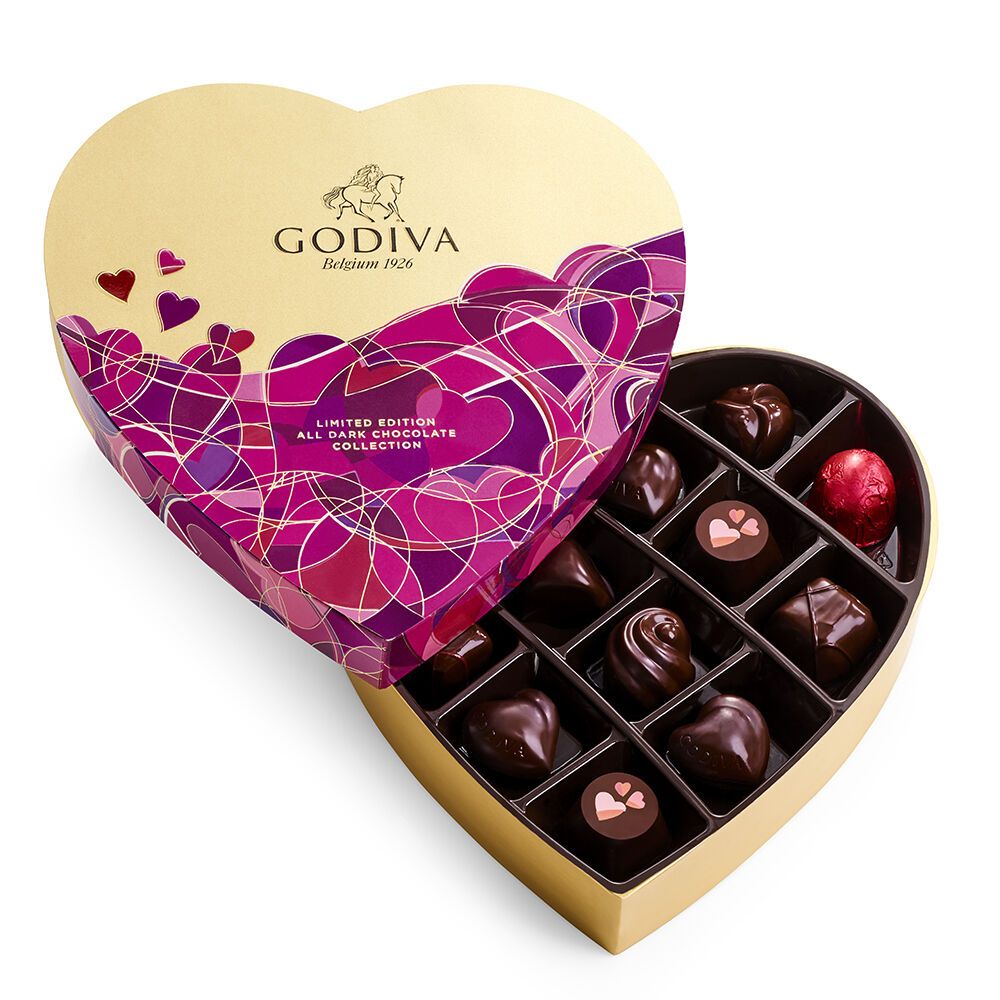 Valentine's Day Heart Assorted Dark Chocolate Gift Box, 14 pc. | Godiva