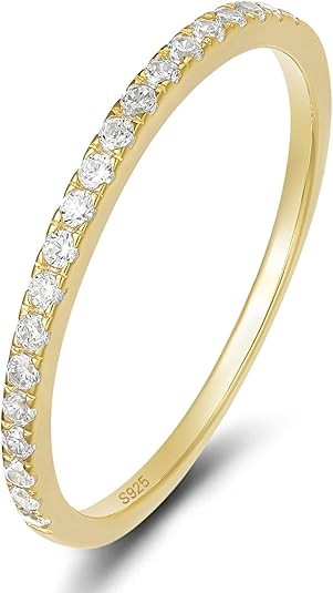 EAMTI 2mm 925 Sterling Silver Wedding Band Cubic Zirconia Half Eternity Stackable Engagement Ring... | Amazon (US)