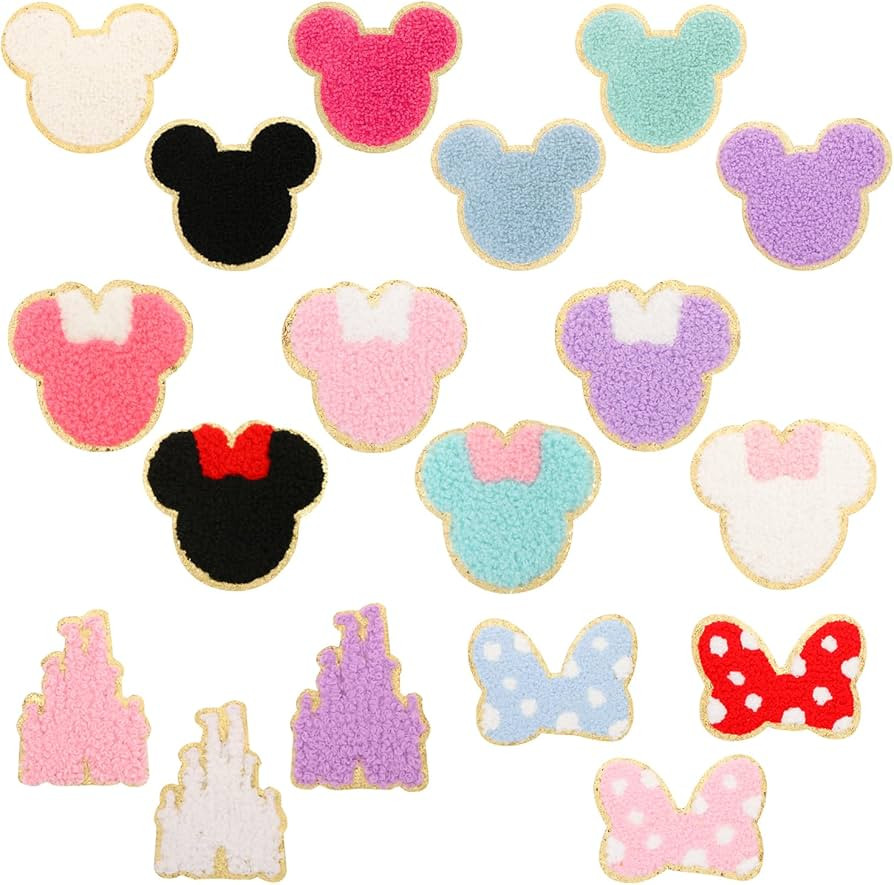 18PCS Colorful Bowknot Mouse Chenille Iron on Patches, UHOMENY Cute Bow Mouse Head Embroidered Pa... | Amazon (US)