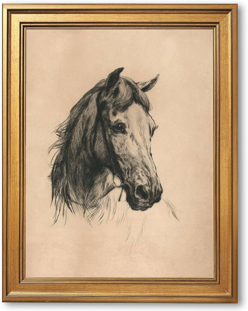 Gold Frame Vintage Horse Head Wall Art Rustic Framed Equestrian Poster Western Farmhouse Animal S... | Amazon (US)