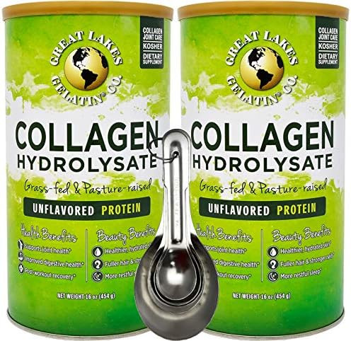 Great Lakes Gelatin, 2 Pk Collagen Hydrolysate Unflavored Beef Protein Kosher 16 Oz Cans and Meas... | Amazon (US)