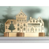 Laser Cut Rustic Wood Christmas Village Scene, Holiday Decoration | Etsy (US)