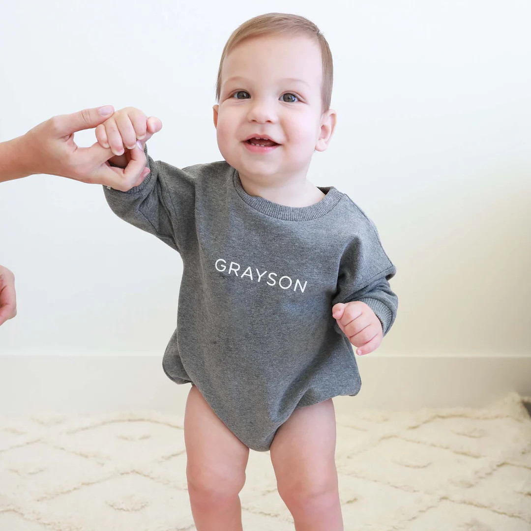 Personalized Sweatshirt Bubble Romper | Moody Solids | Caden Lane