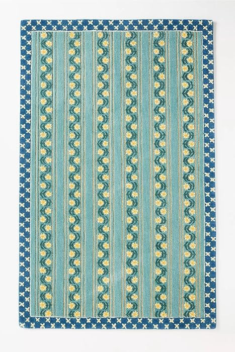 Stripe Bila Area Rug - 8’ x 10' – Handmade Wool Area Rugs – Floral Blue– Rugs for Living ... | Amazon (US)
