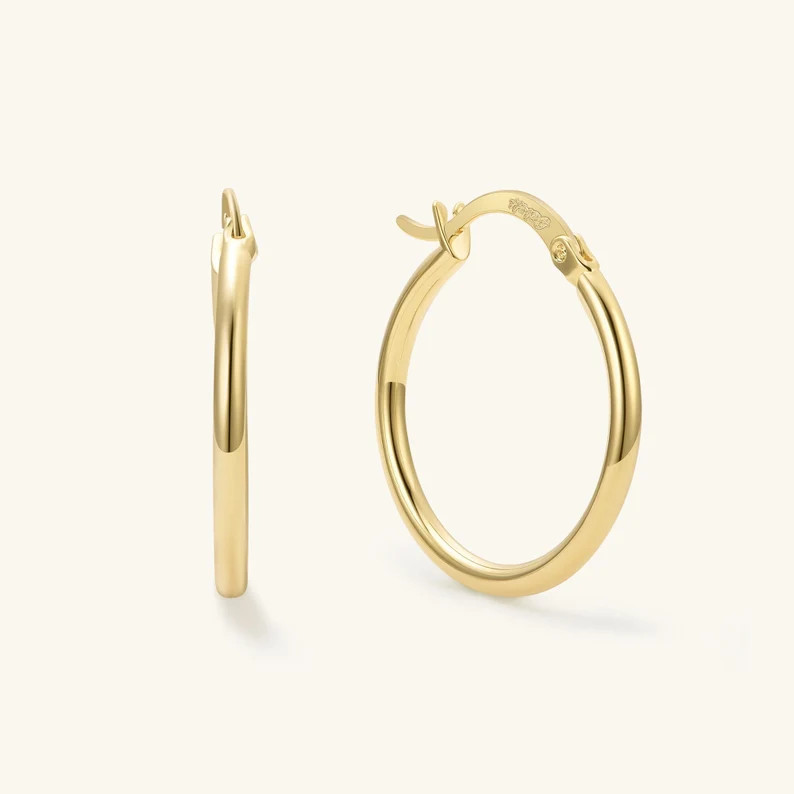 18K Gold Hoop Earrings Small Hoops 25mm Hoop Earrings Thin Gold Hoops Minimalist Earrings Gold Ea... | Etsy (US)